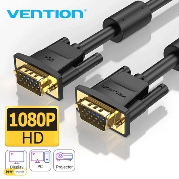 VENTION VGA (3+6) Male to Male Cable 1080p full hd FERRITE CORES Gold - Picture 1 of 3